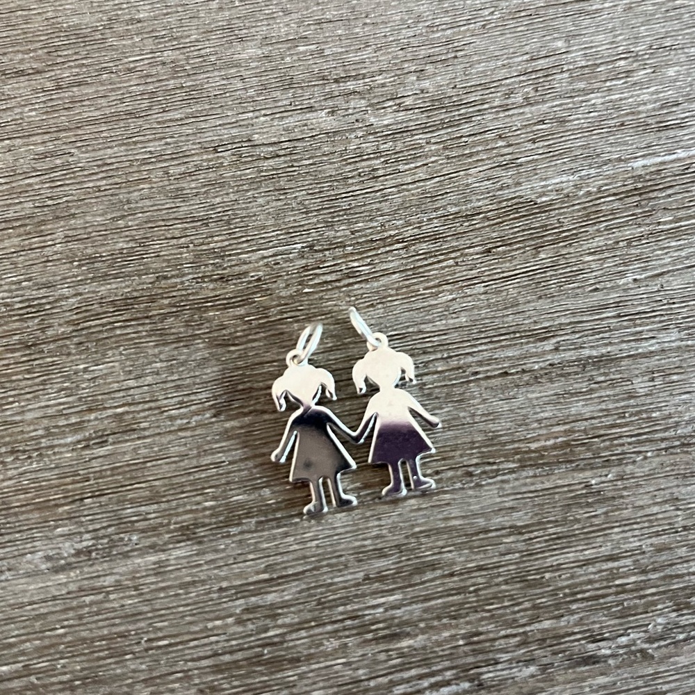Solid (PLATA 925) Sterling silver pendant 2 girls